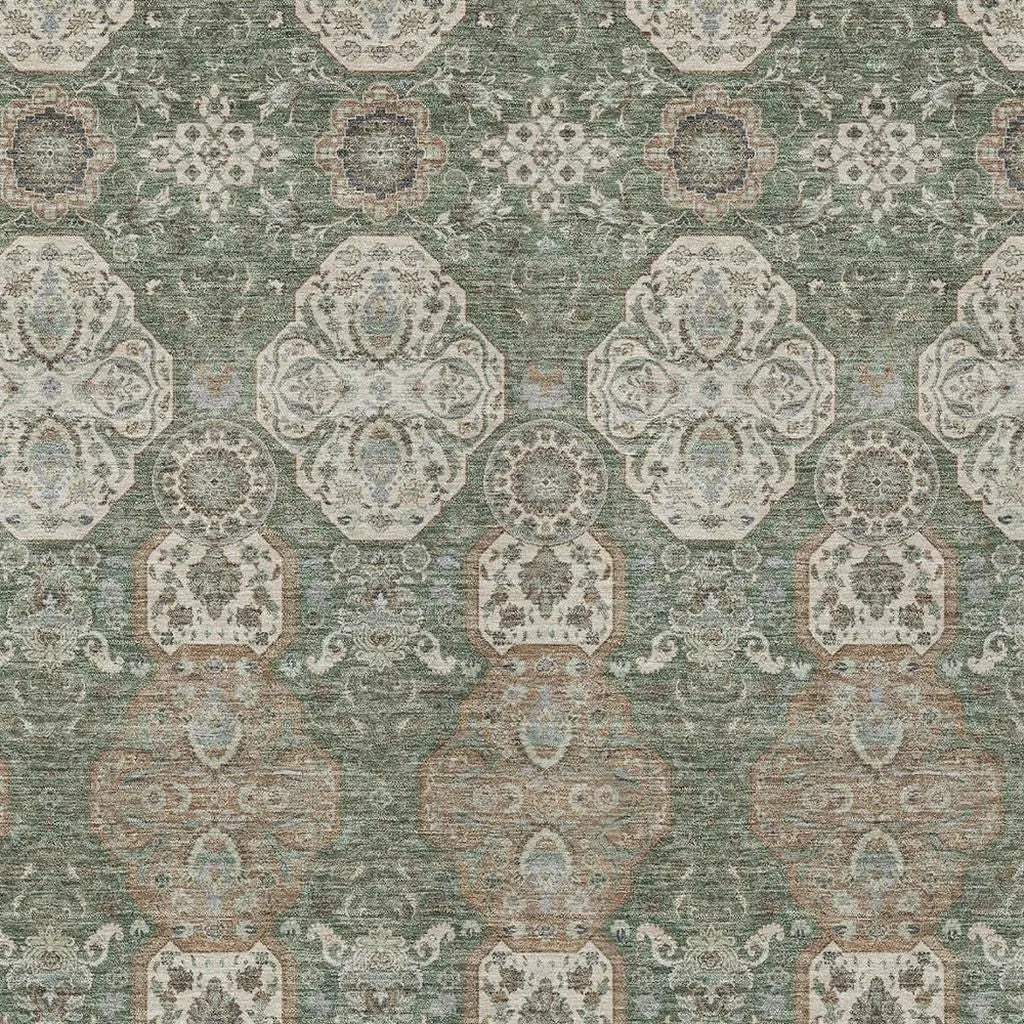 9' X 12' Green And Brown Floral Washable Indoor Outdoor Area Rug Homeroots Outdoor