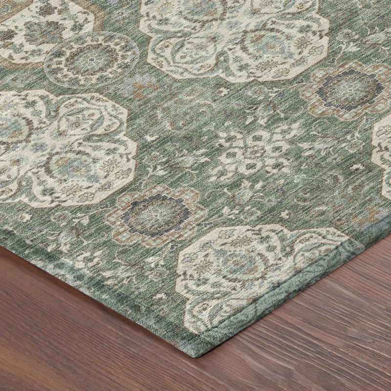 9' X 12' Green And Brown Floral Washable Indoor Outdoor Area Rug Homeroots Outdoor