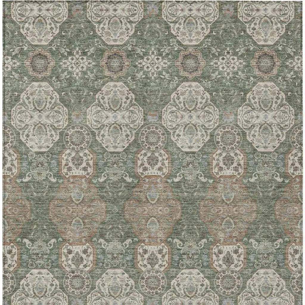 9' X 12' Green And Brown Floral Washable Indoor Outdoor Area Rug Homeroots Outdoor