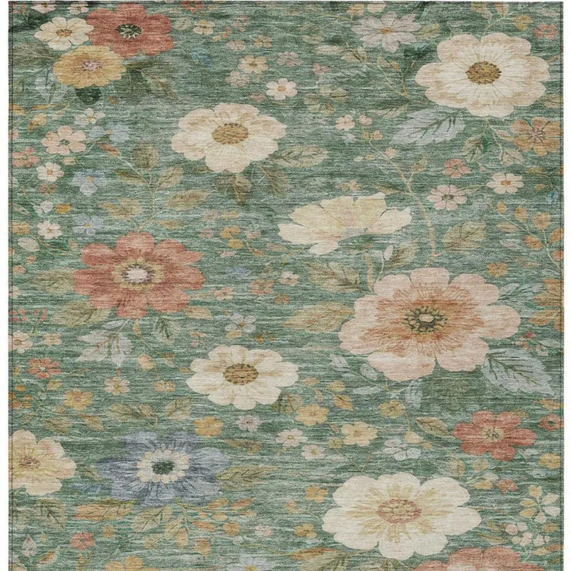 9' X 12' Green And Brown Floral Washable Indoor Outdoor Area Rug Homeroots Outdoor