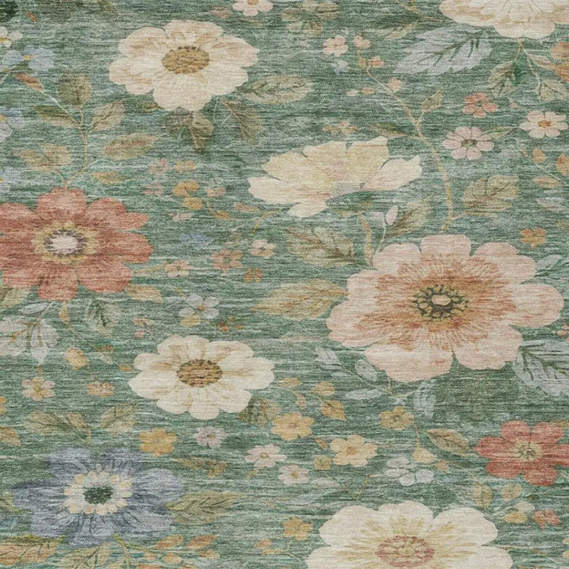 9' X 12' Green And Brown Floral Washable Indoor Outdoor Area Rug Homeroots Outdoor