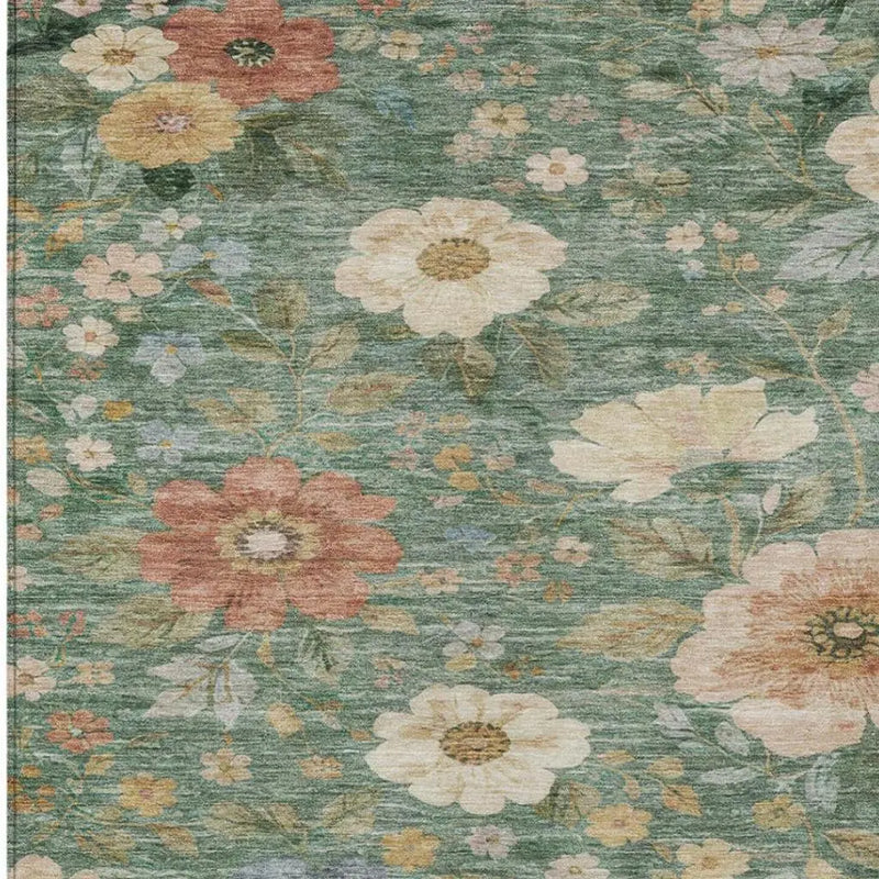9' X 12' Green And Brown Floral Washable Indoor Outdoor Area Rug Homeroots Outdoor
