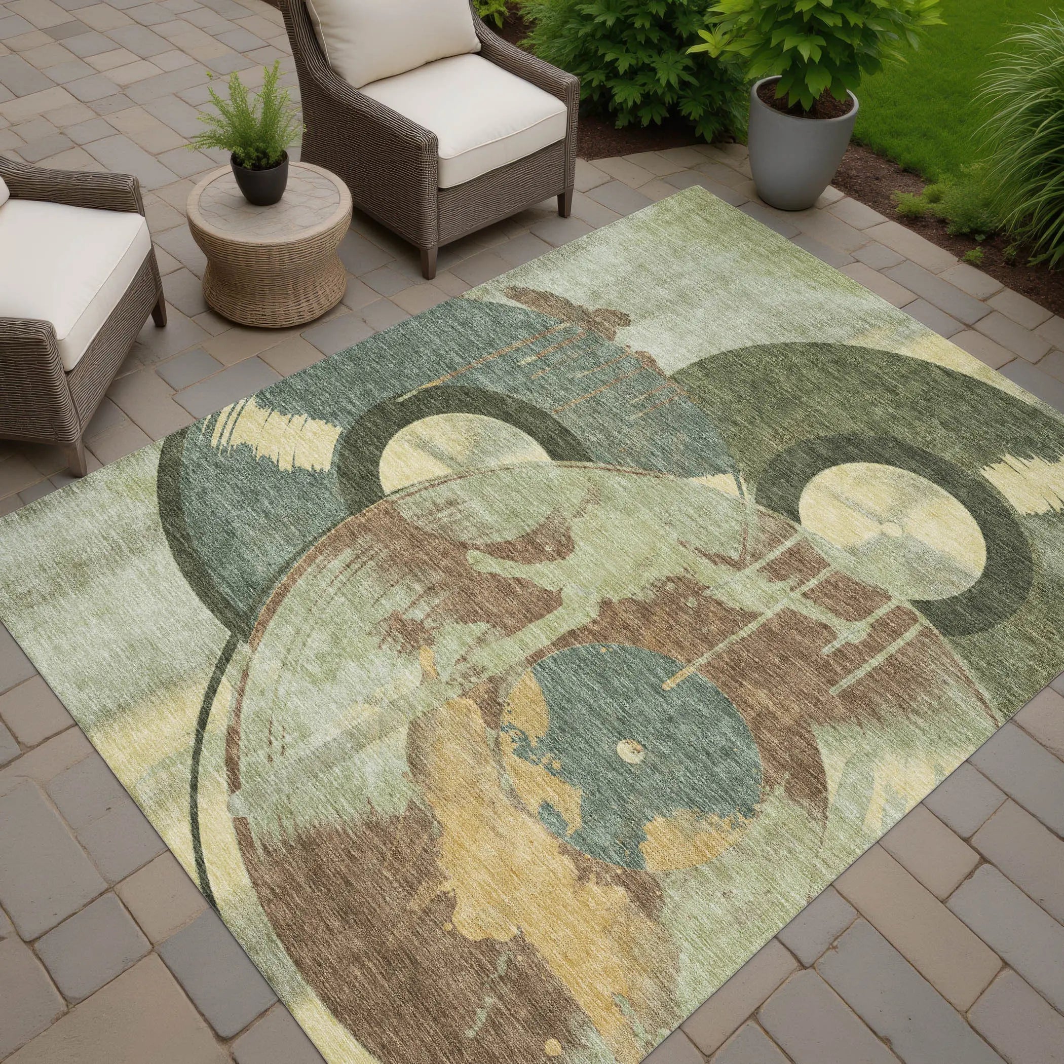 9' X 12' Green And Brown Geometric Washable Indoor Outdoor Area Rug Homeroots Outdoor