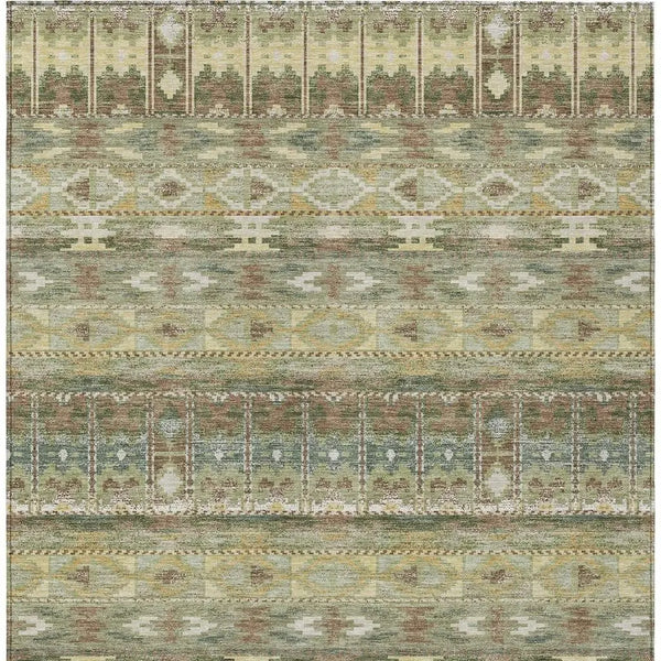 9' X 12' Green And Brown Geometric Washable Indoor Outdoor Area Rug Homeroots Outdoor
