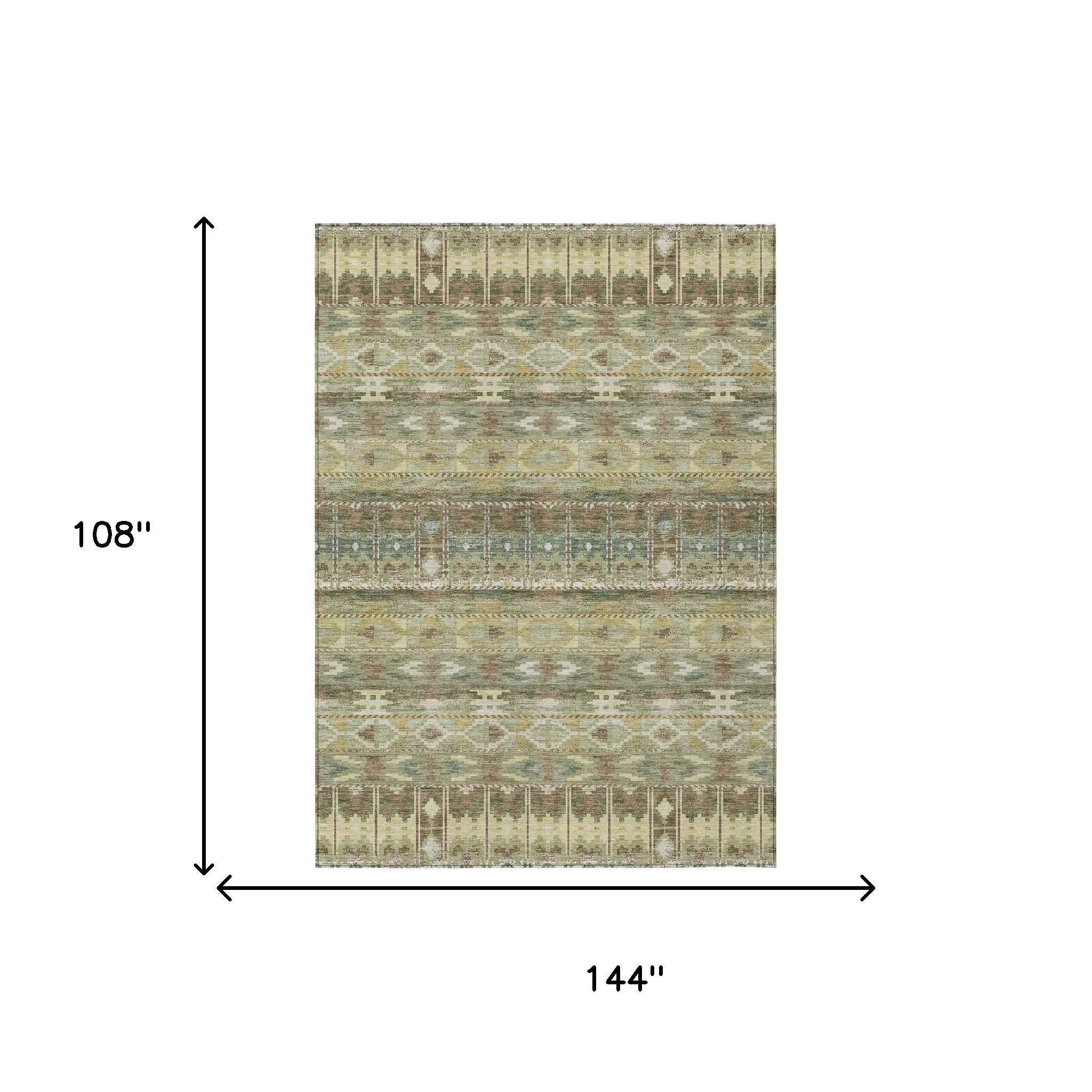 9' X 12' Green And Brown Geometric Washable Indoor Outdoor Area Rug Homeroots Outdoor
