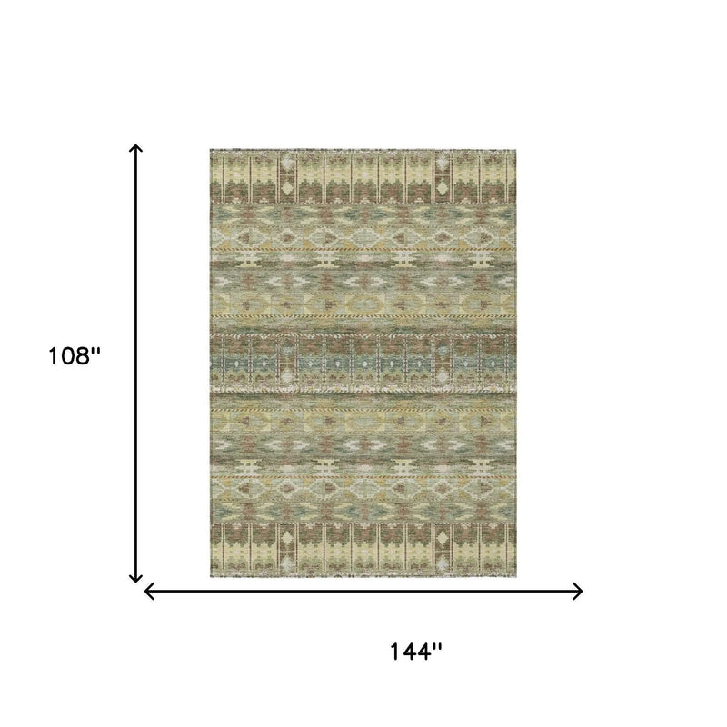 9' X 12' Green And Brown Geometric Washable Indoor Outdoor Area Rug Homeroots Outdoor
