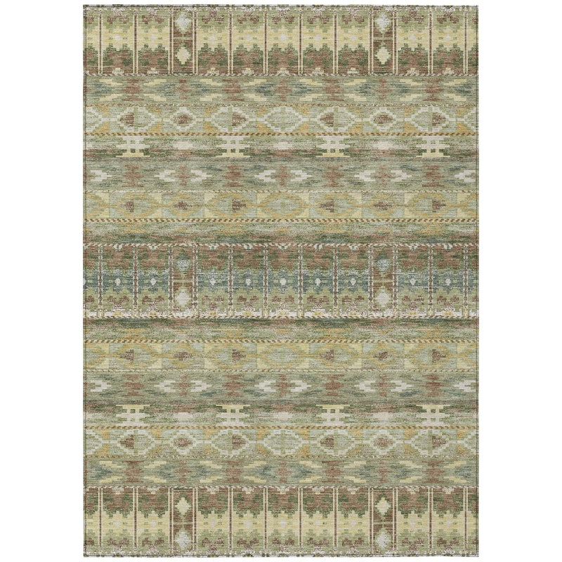 9' X 12' Green And Brown Geometric Washable Indoor Outdoor Area Rug Homeroots Outdoor