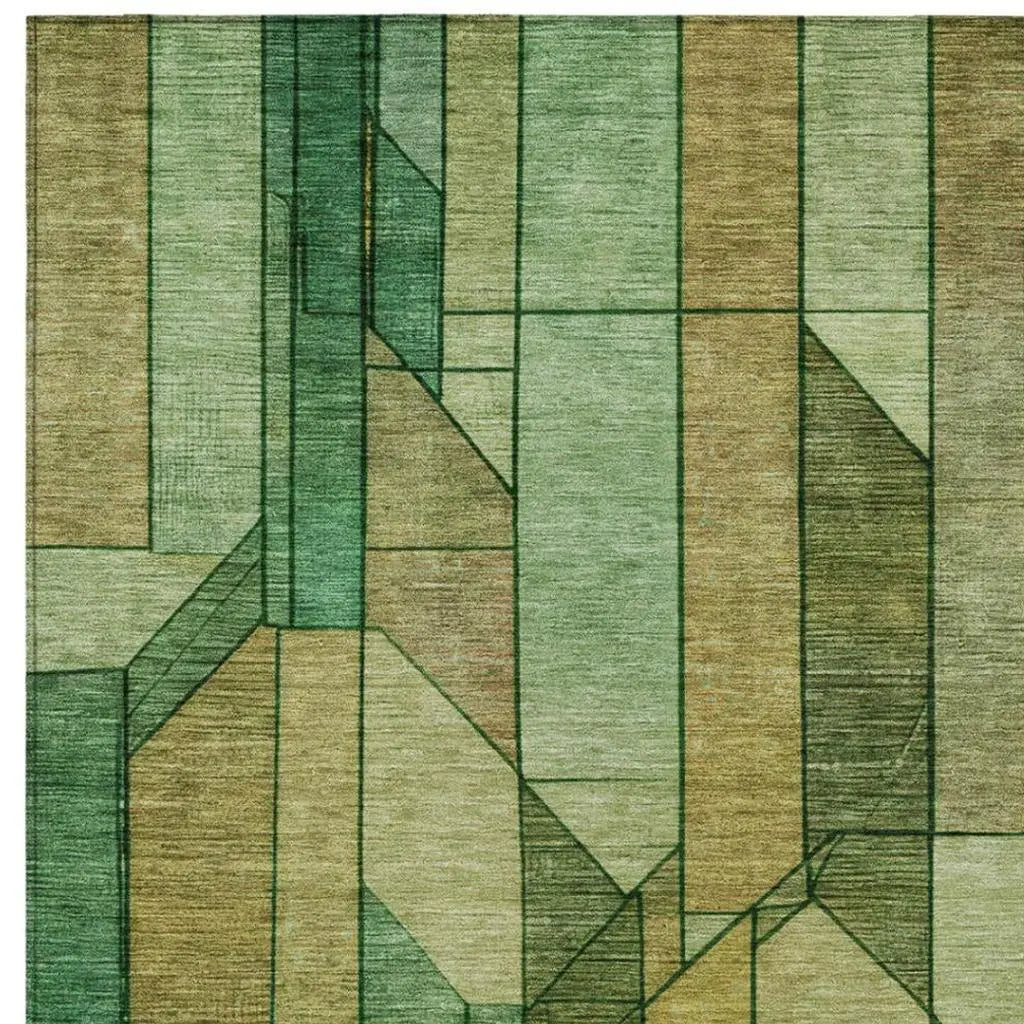 9' X 12' Green And Brown Geometric Washable Indoor Outdoor Area Rug Homeroots Outdoor