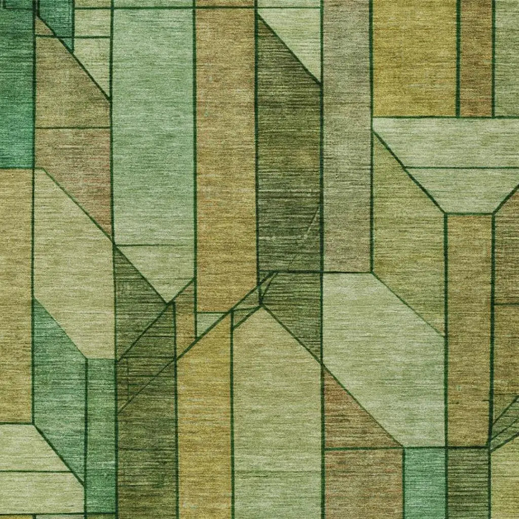 9' X 12' Green And Brown Geometric Washable Indoor Outdoor Area Rug Homeroots Outdoor