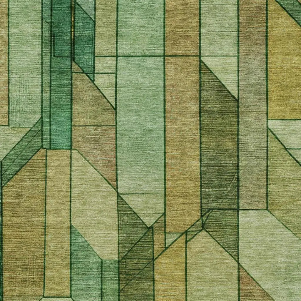 9' X 12' Green And Brown Geometric Washable Indoor Outdoor Area Rug Homeroots Outdoor