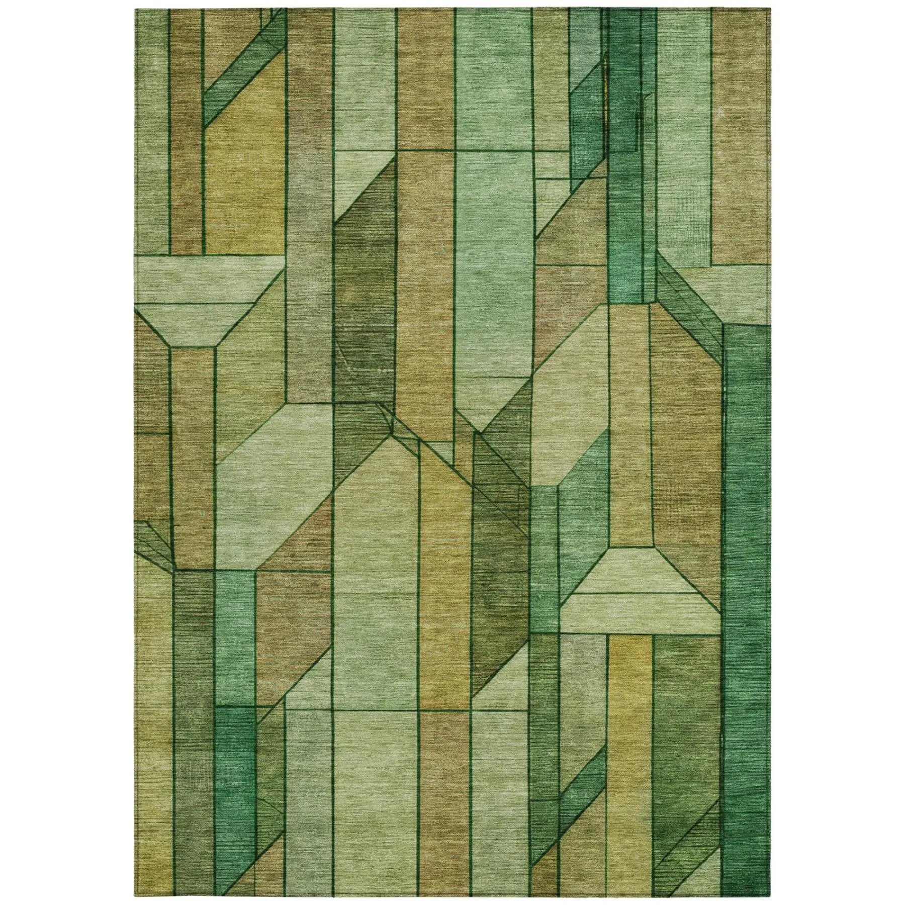 9' X 12' Green And Brown Geometric Washable Indoor Outdoor Area Rug Homeroots Outdoor