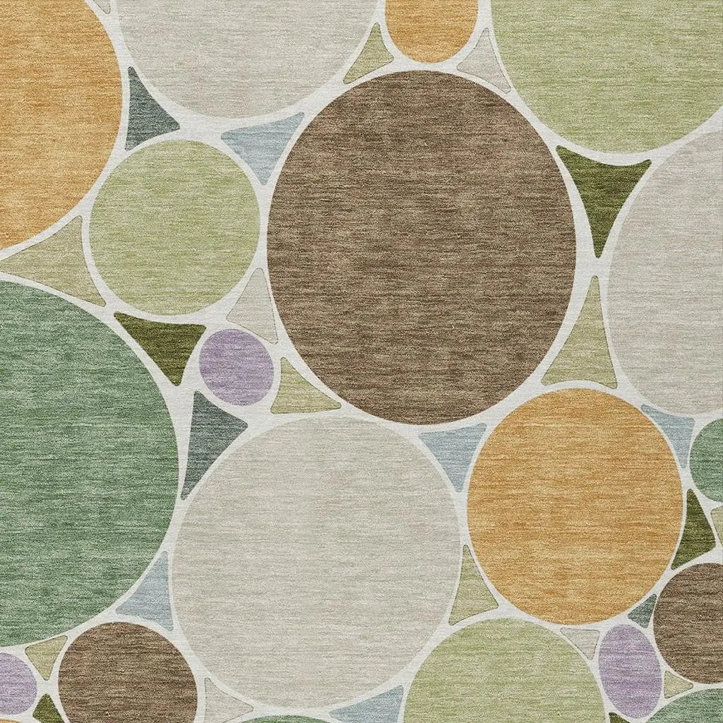 9' X 12' Green And Brown Geometric Washable Indoor Outdoor Area Rug Homeroots Outdoor