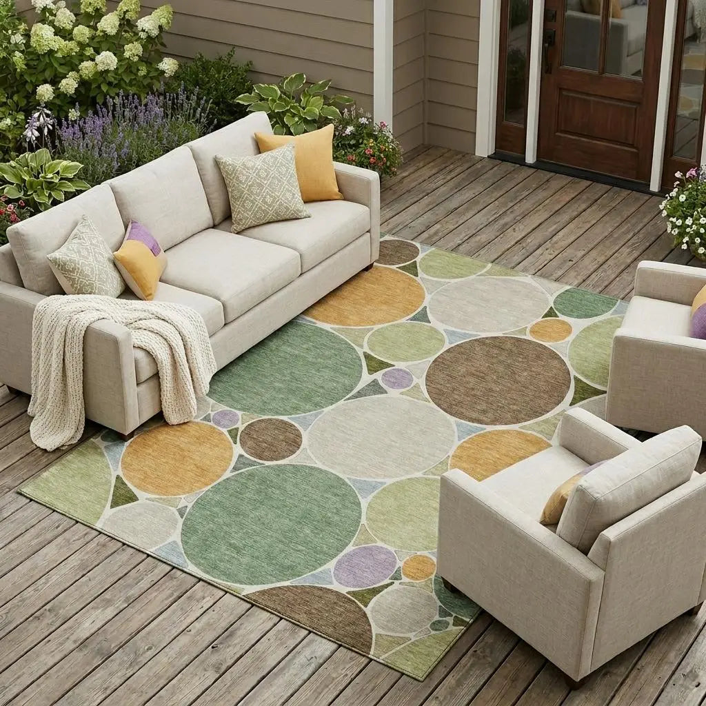 9' X 12' Green And Brown Geometric Washable Indoor Outdoor Area Rug Homeroots Outdoor
