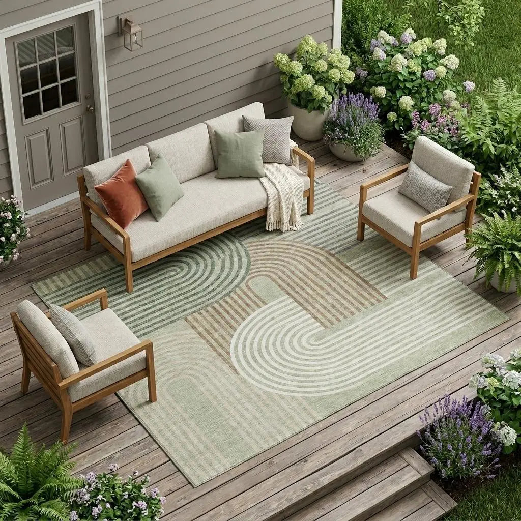 9' X 12' Green And Brown Geometric Washable Indoor Outdoor Area Rug Homeroots Outdoor