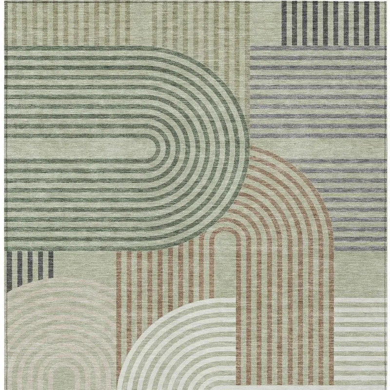 9' X 12' Green And Brown Geometric Washable Indoor Outdoor Area Rug Homeroots Outdoor