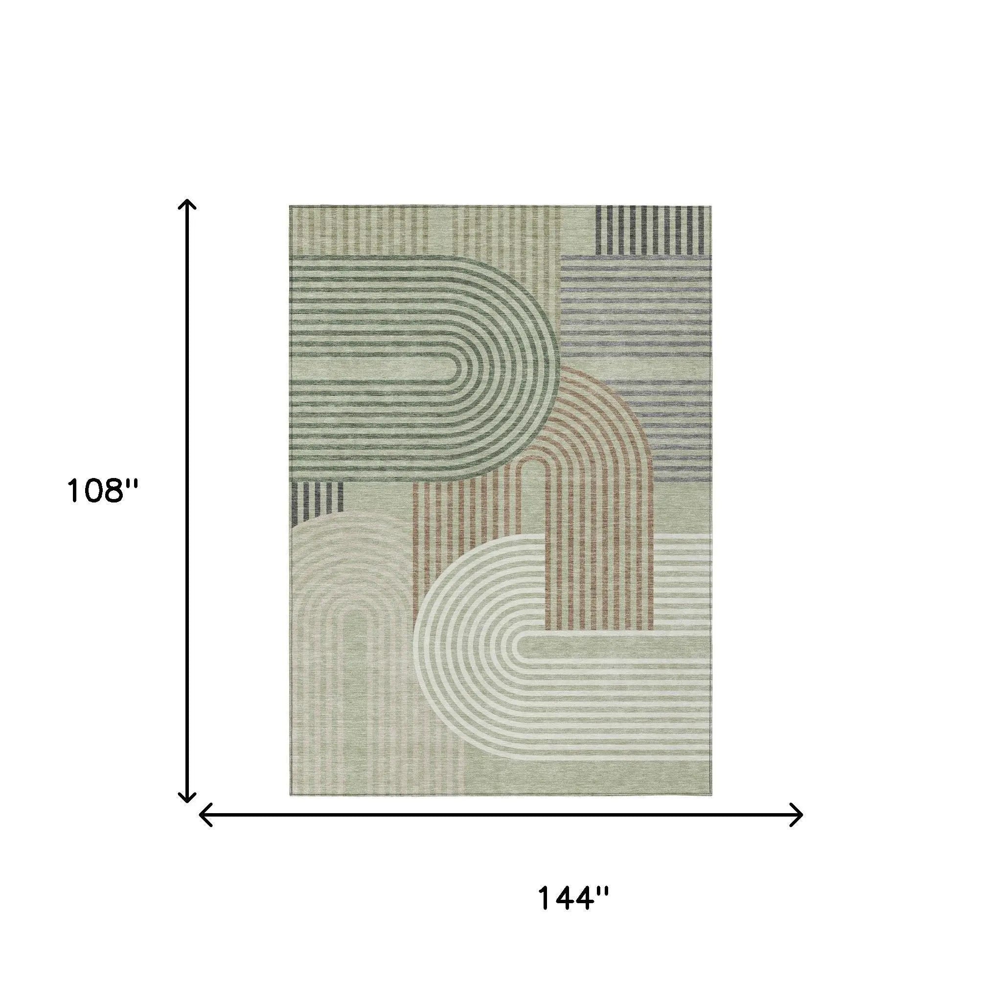 9' X 12' Green And Brown Geometric Washable Indoor Outdoor Area Rug Homeroots Outdoor