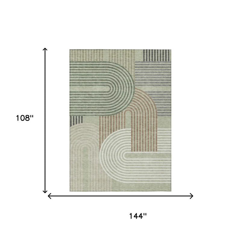 9' X 12' Green And Brown Geometric Washable Indoor Outdoor Area Rug Homeroots Outdoor