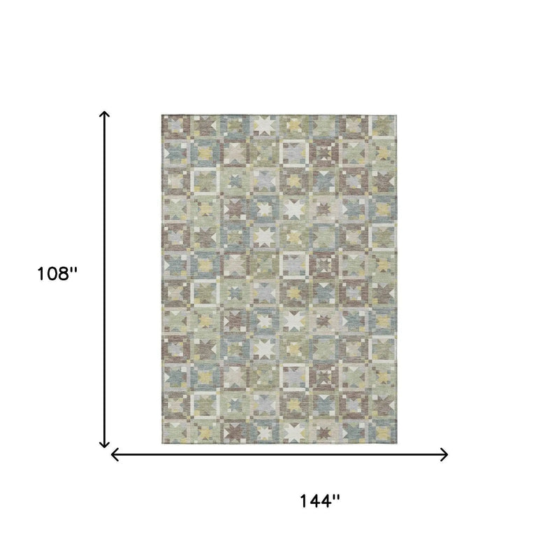 9' X 12' Green And Brown Patchwork Washable Indoor Outdoor Area Rug Homeroots Outdoor