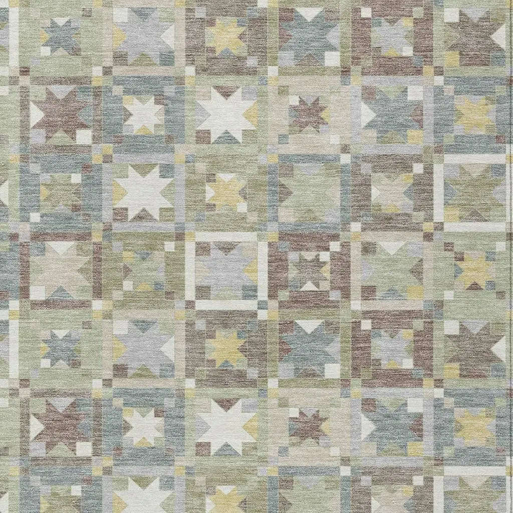 9' X 12' Green And Brown Patchwork Washable Indoor Outdoor Area Rug Homeroots Outdoor
