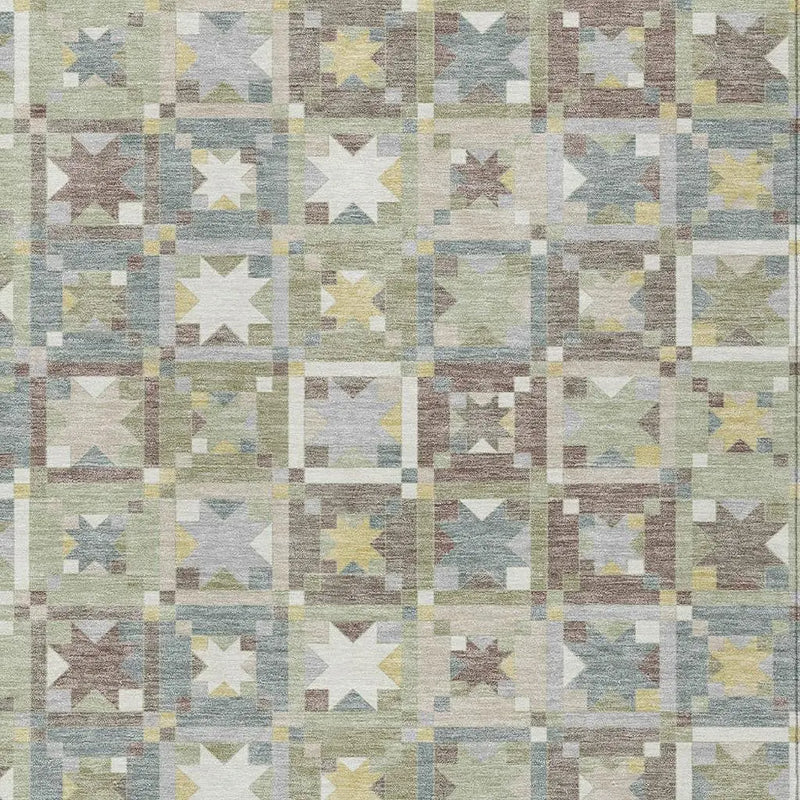 9' X 12' Green And Brown Patchwork Washable Indoor Outdoor Area Rug Homeroots Outdoor