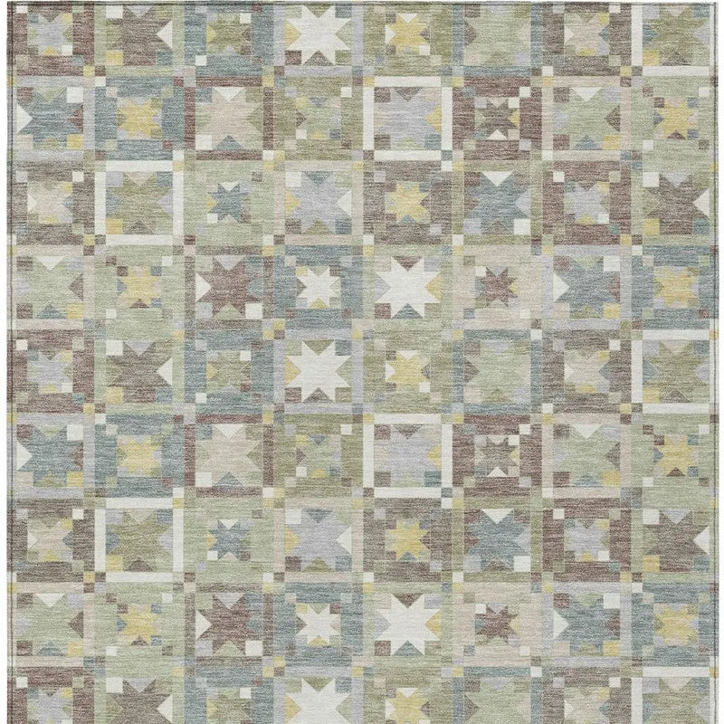9' X 12' Green And Brown Patchwork Washable Indoor Outdoor Area Rug Homeroots Outdoor