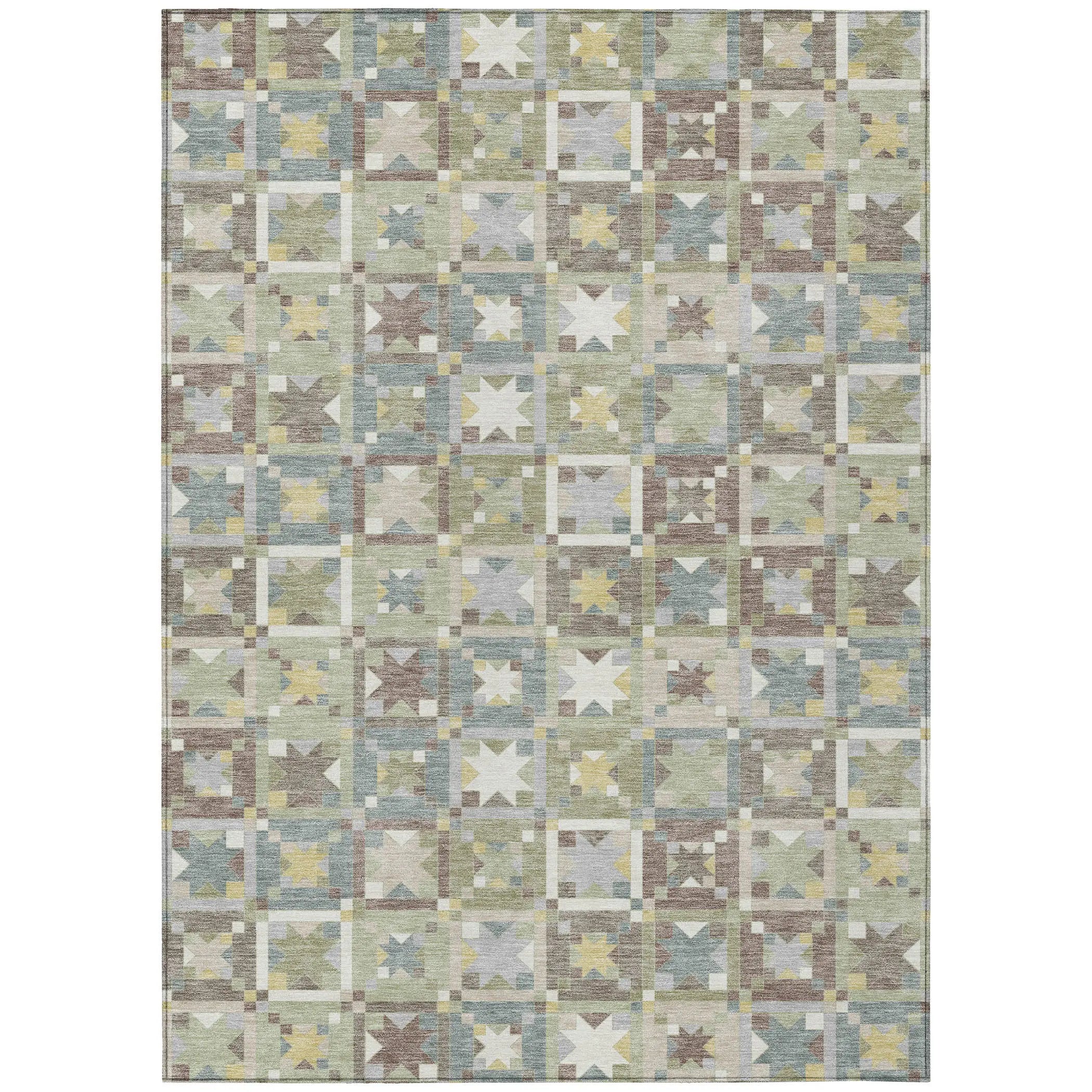 9' X 12' Green And Brown Patchwork Washable Indoor Outdoor Area Rug Homeroots Outdoor