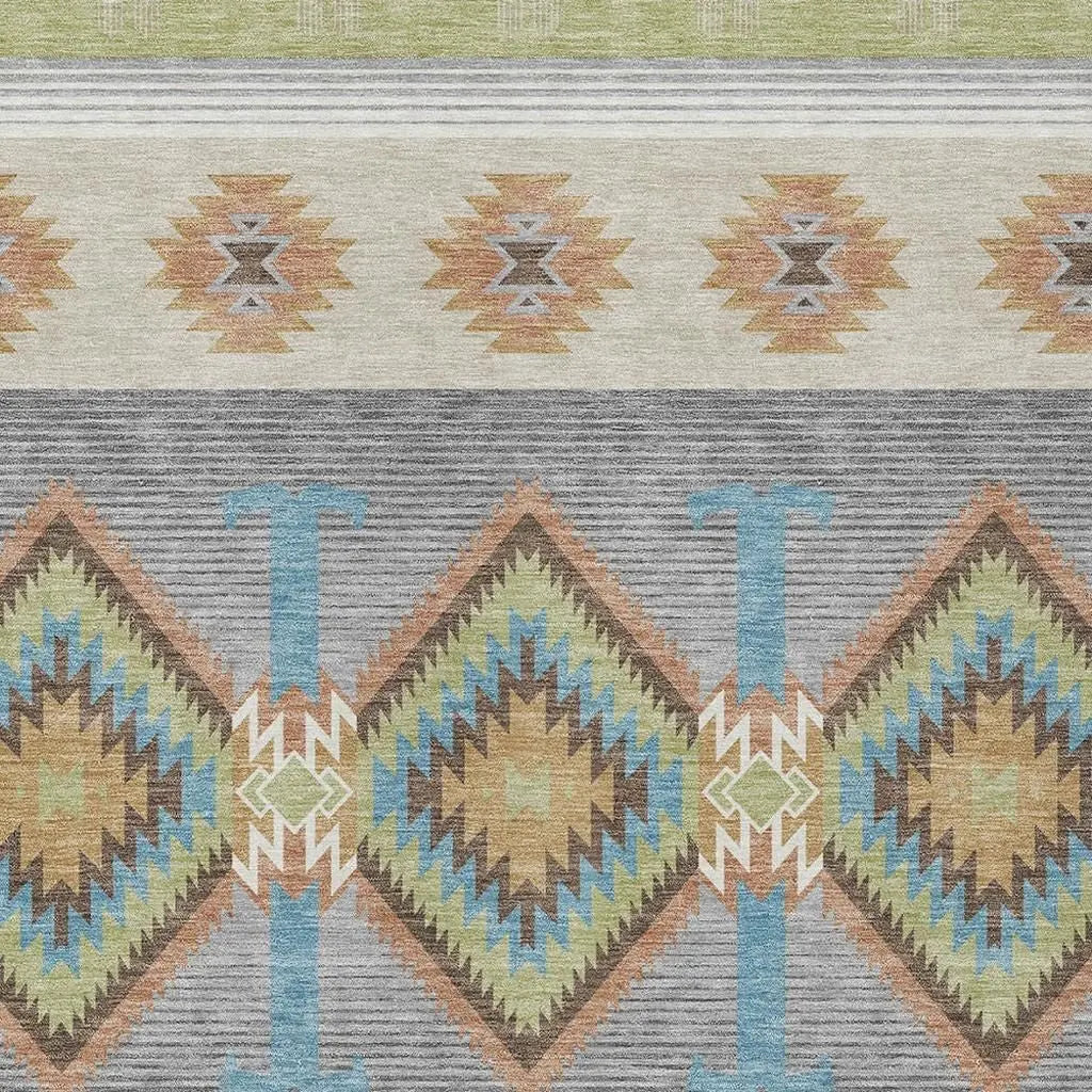 9' X 12' Green And Brown Southwestern Washable Indoor Outdoor Area Rug Homeroots Outdoor