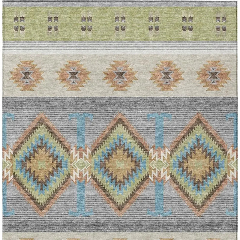 9' X 12' Green And Brown Southwestern Washable Indoor Outdoor Area Rug Homeroots Outdoor