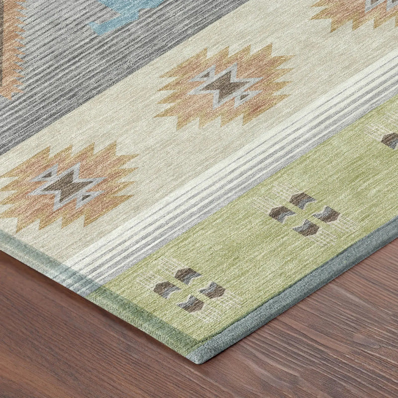 9' X 12' Green And Brown Southwestern Washable Indoor Outdoor Area Rug Homeroots Outdoor