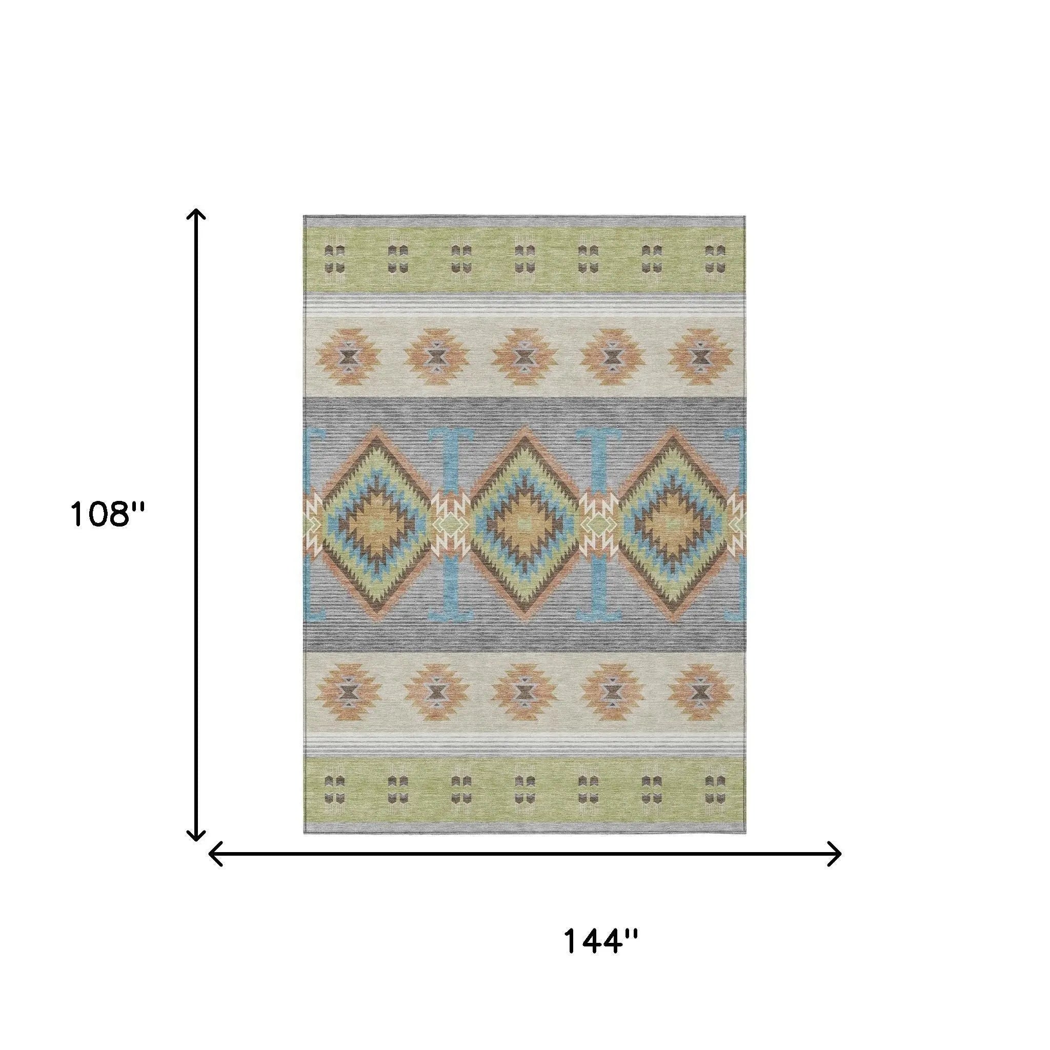 9' X 12' Green And Brown Southwestern Washable Indoor Outdoor Area Rug Homeroots Outdoor