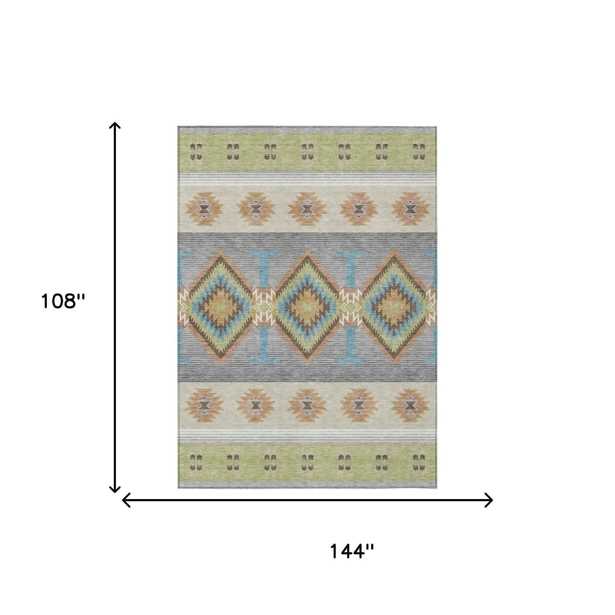 9' X 12' Green And Brown Southwestern Washable Indoor Outdoor Area Rug Homeroots Outdoor