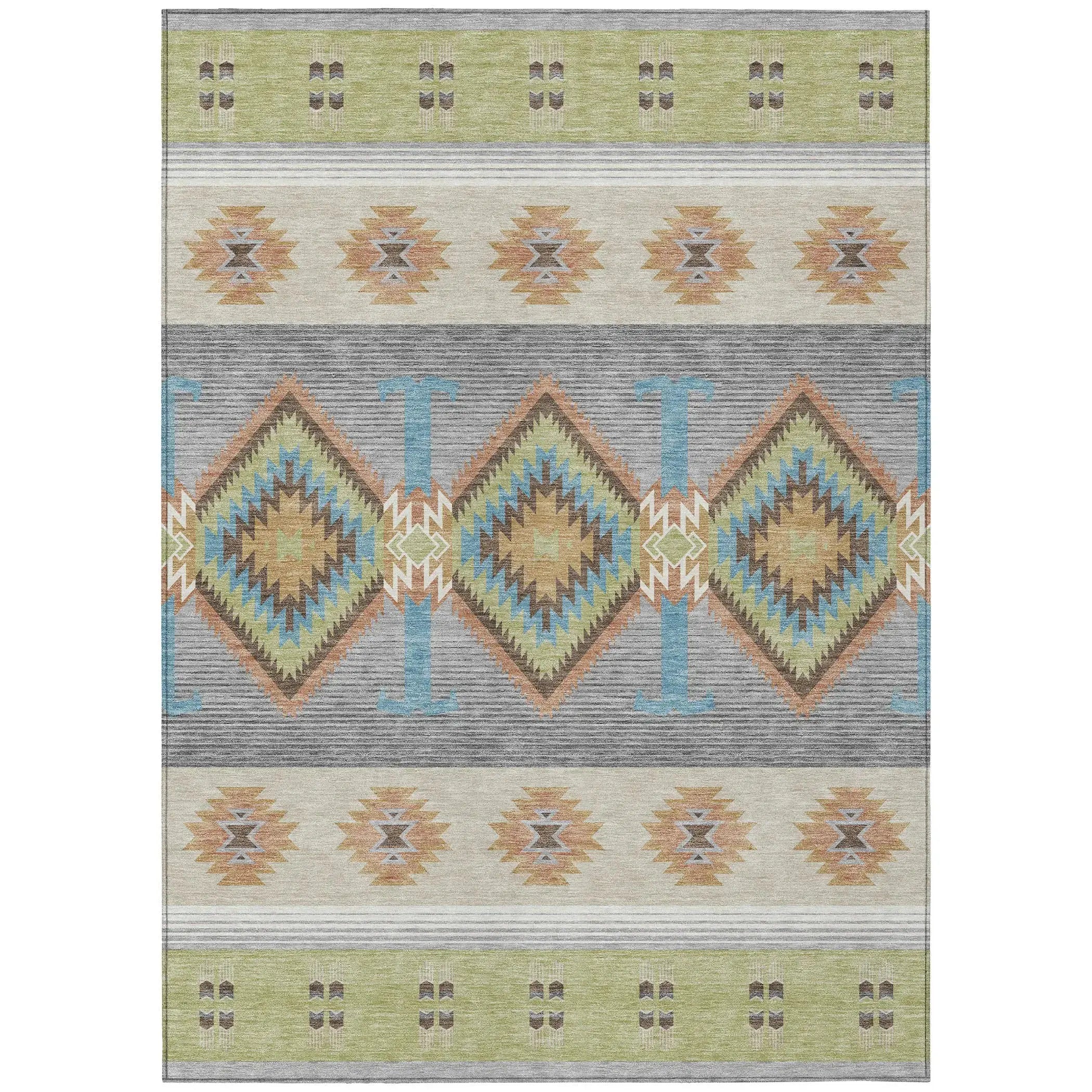 9' X 12' Green And Brown Southwestern Washable Indoor Outdoor Area Rug Homeroots Outdoor