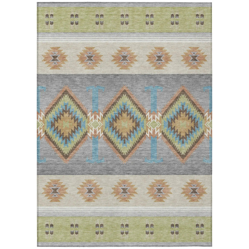 9' X 12' Green And Brown Southwestern Washable Indoor Outdoor Area Rug Homeroots Outdoor