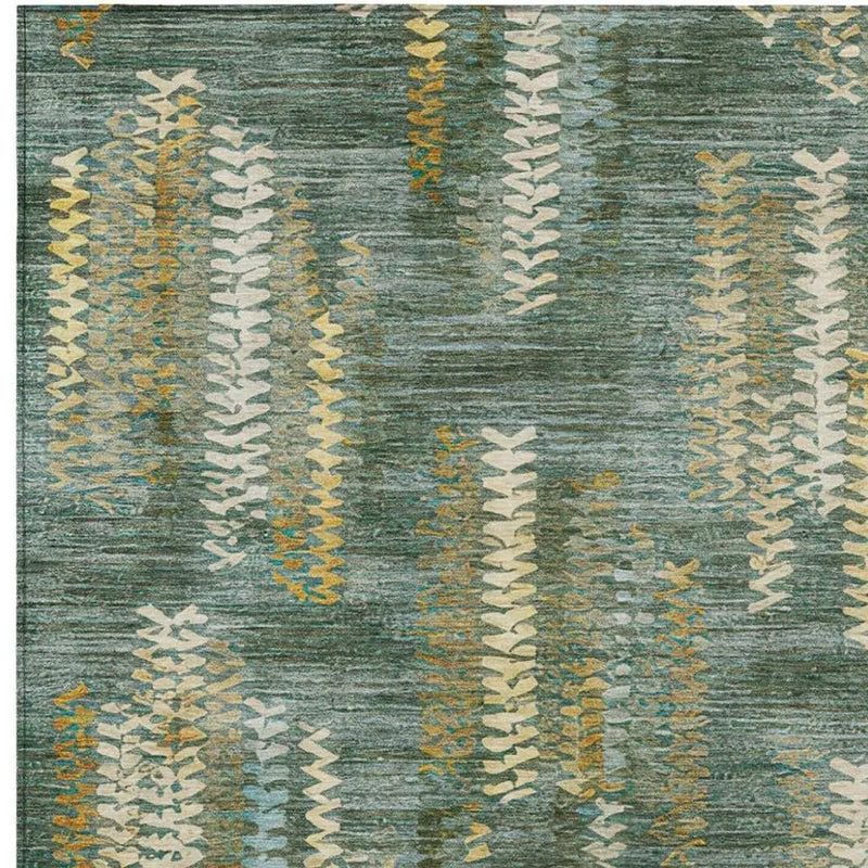 9' X 12' Green And Brown Striped Washable Indoor Outdoor Area Rug Homeroots Outdoor