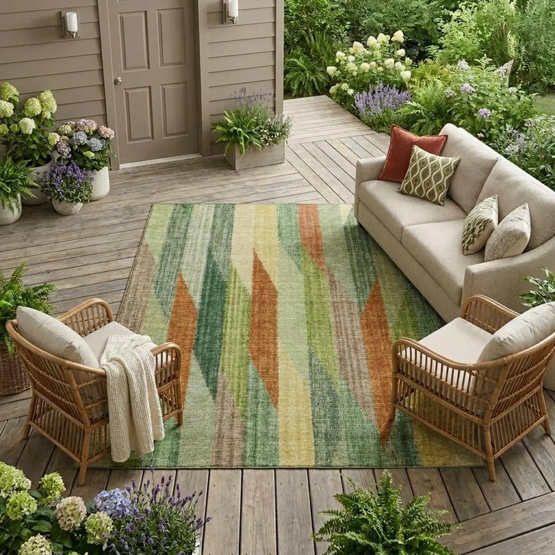 9' X 12' Green And Brown Striped Washable Indoor Outdoor Area Rug Homeroots Outdoor