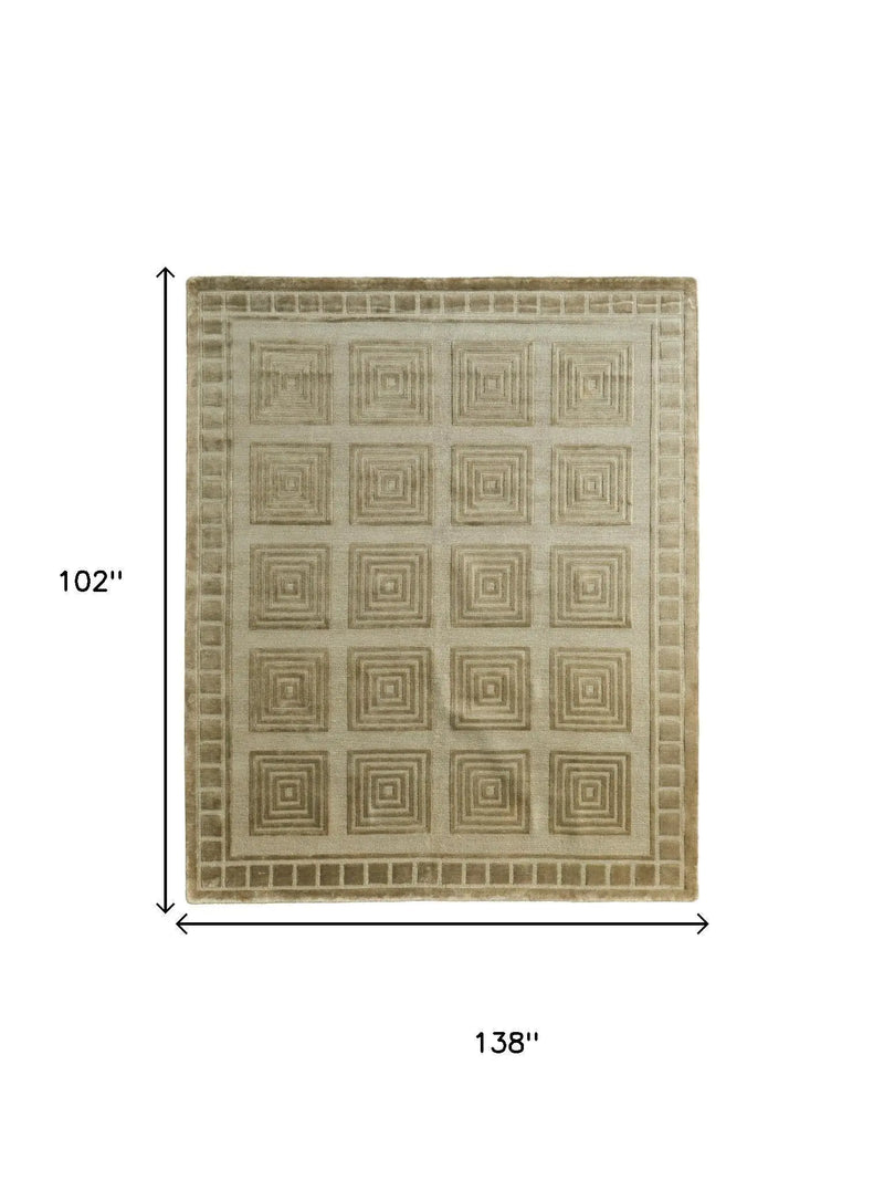 9' X 12' Green And Brown Wool Geometric Hand Knotted Area Rug Homeroots Home Decor