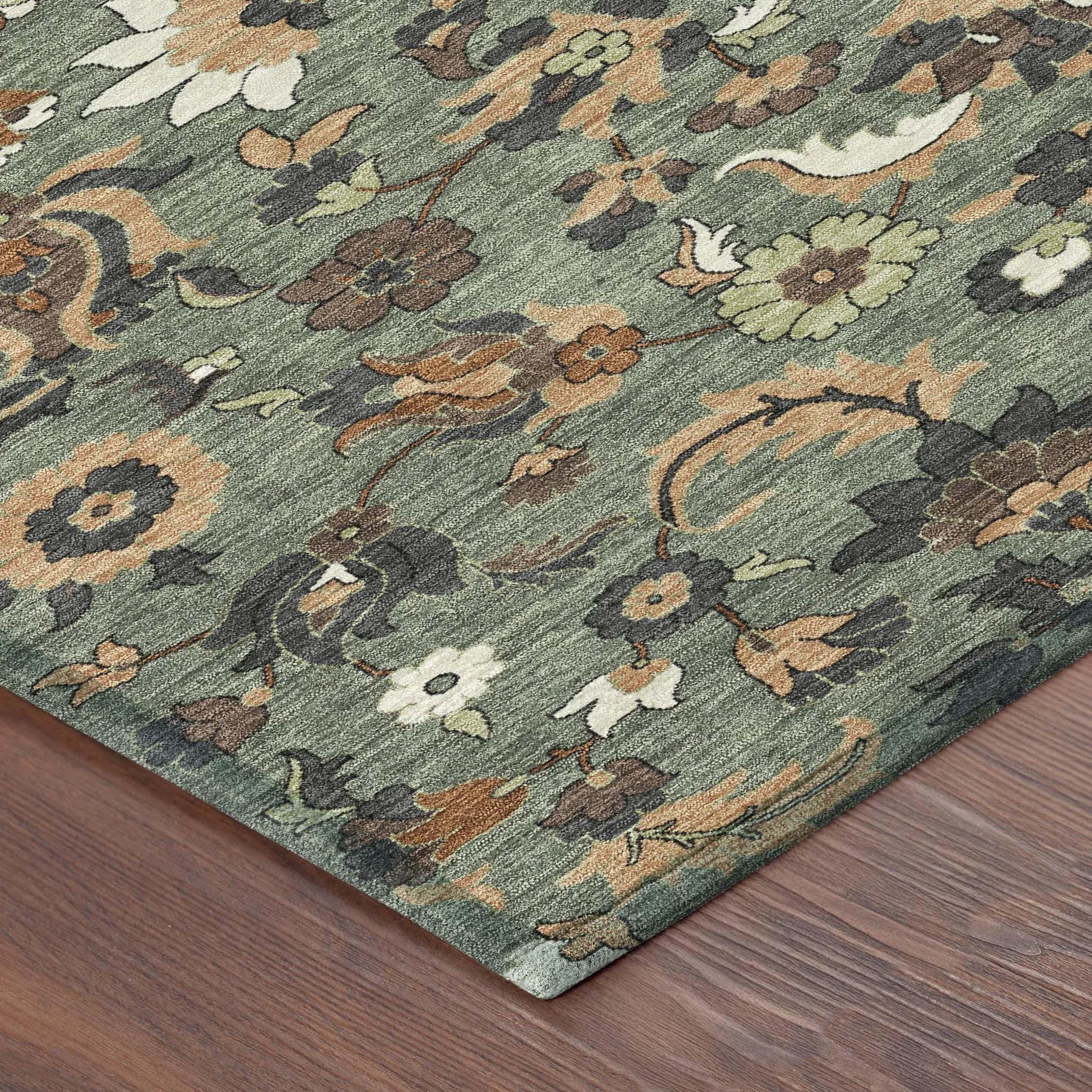 9' X 12' Green And Charcoal Floral Medallion Washable Indoor Outdoor Area Rug Homeroots Outdoor