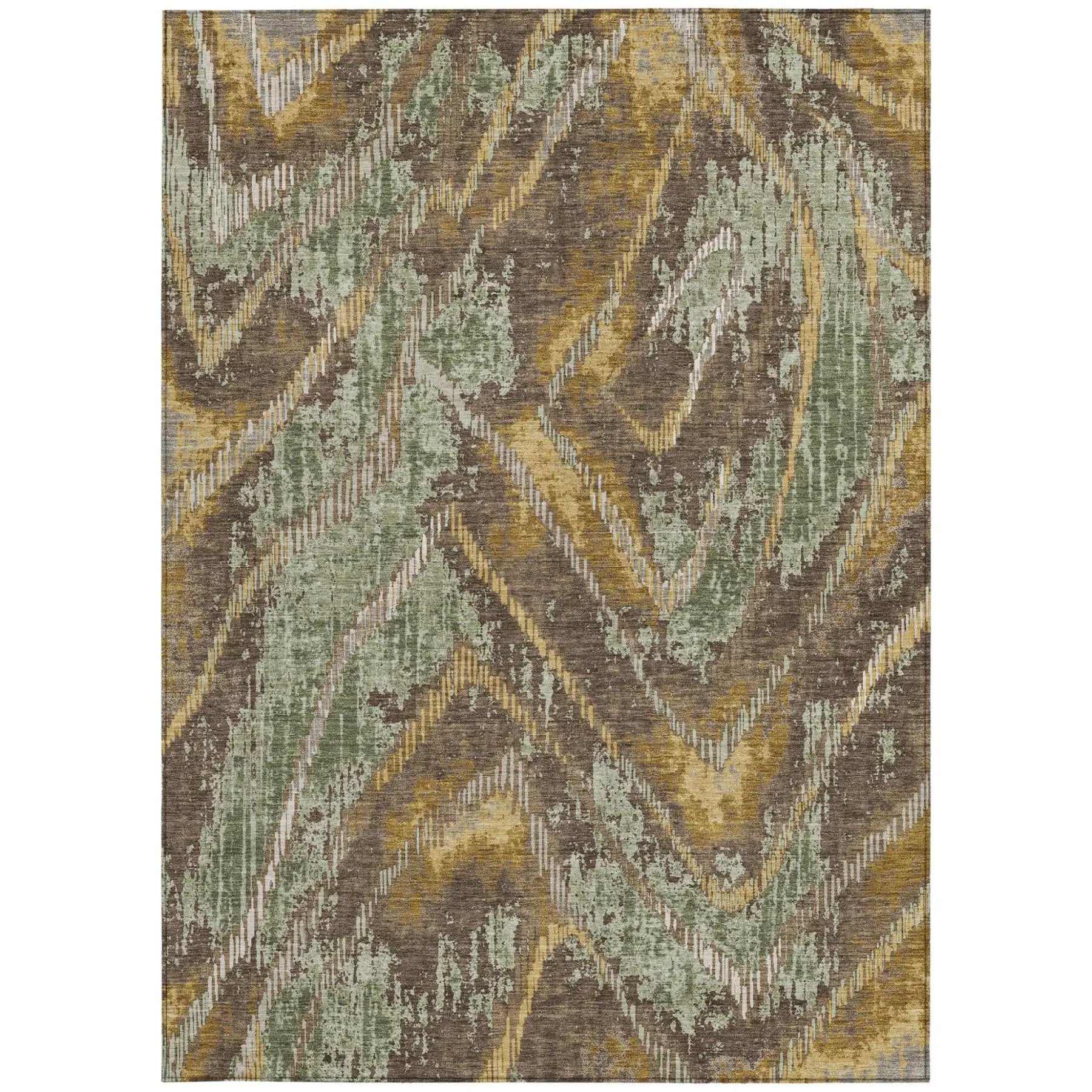 9' X 12' Green And Chocolate Abstract Washable Indoor Outdoor Area Rug Homeroots Outdoor