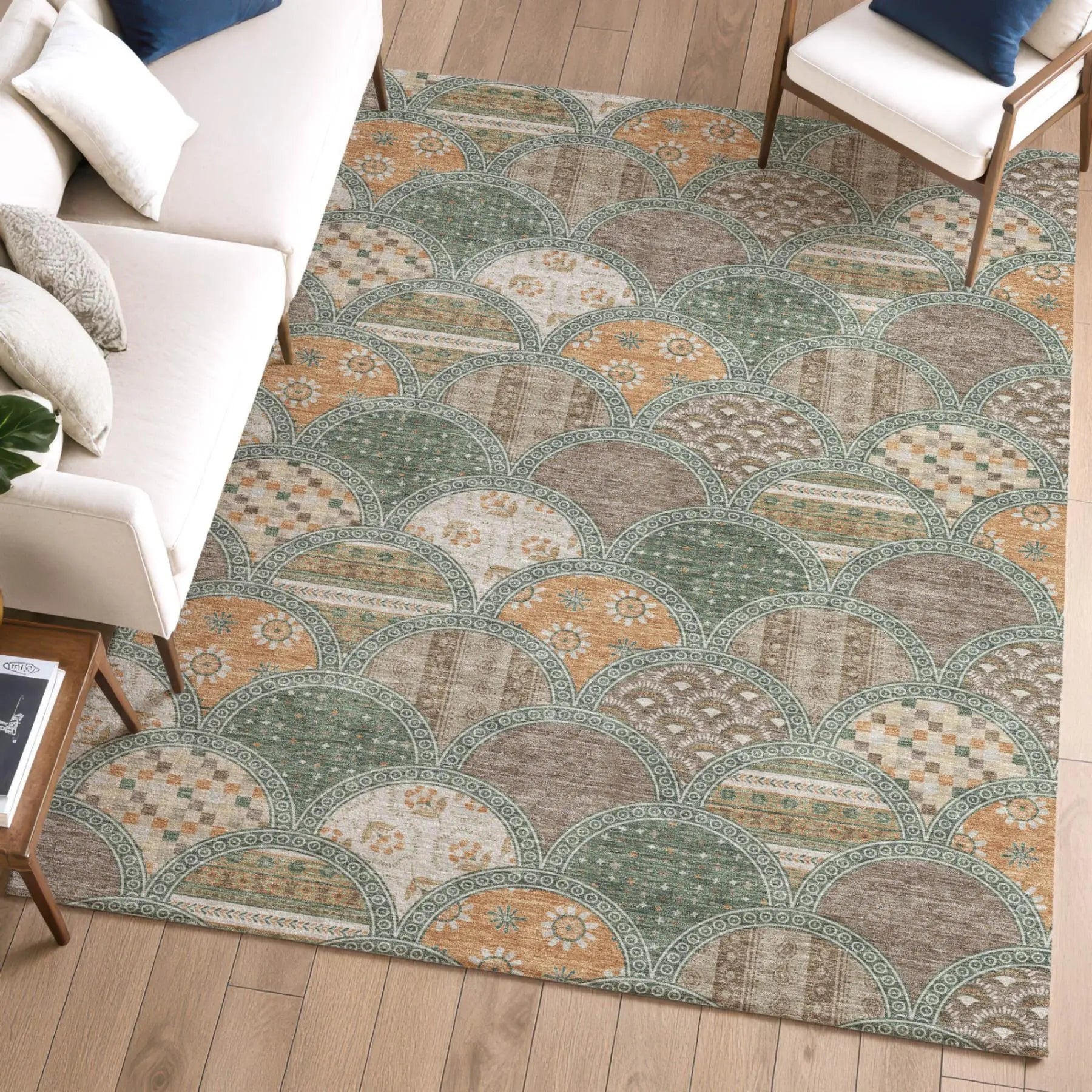 9' X 12' Green And Copper Geometric Washable Indoor Outdoor Area Rug Homeroots Outdoor