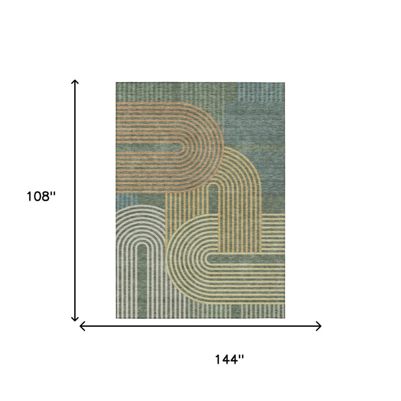 9' X 12' Green And Copper Geometric Washable Indoor Outdoor Area Rug Homeroots Outdoor