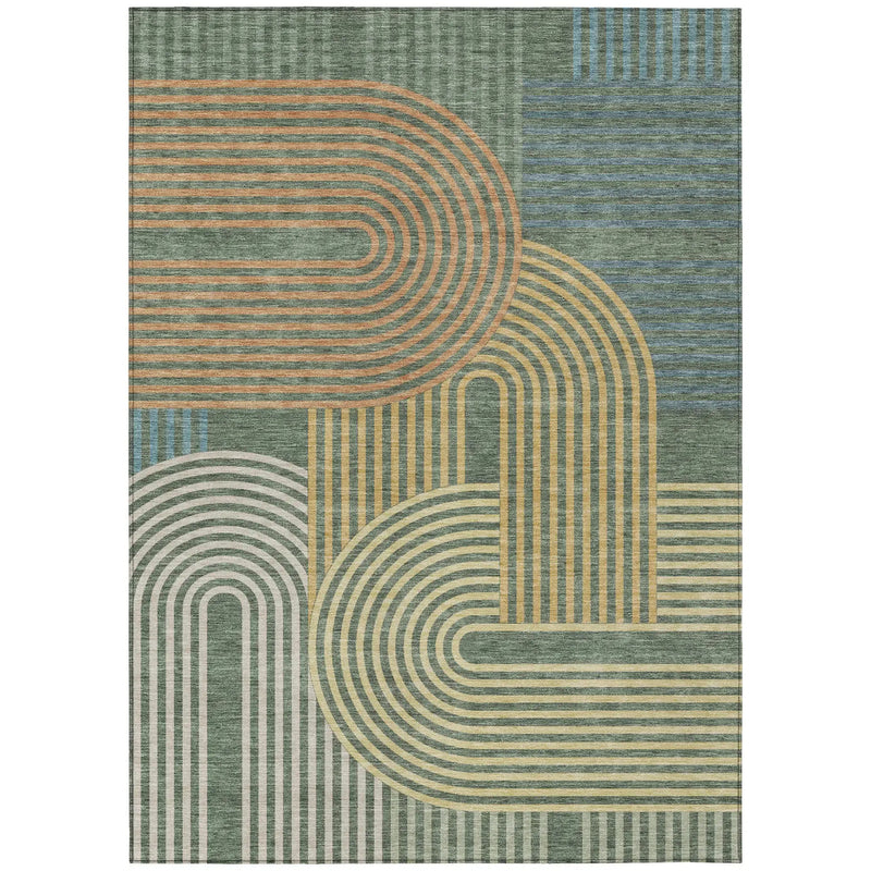 9' X 12' Green And Copper Geometric Washable Indoor Outdoor Area Rug Homeroots Outdoor