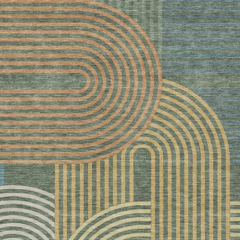 9' X 12' Green And Copper Geometric Washable Indoor Outdoor Area Rug Homeroots Outdoor