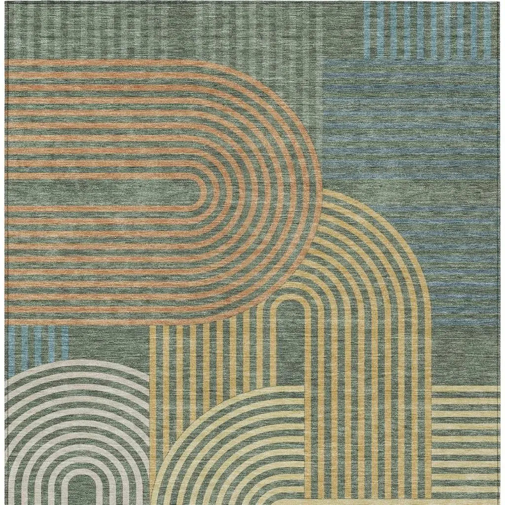 9' X 12' Green And Copper Geometric Washable Indoor Outdoor Area Rug Homeroots Outdoor