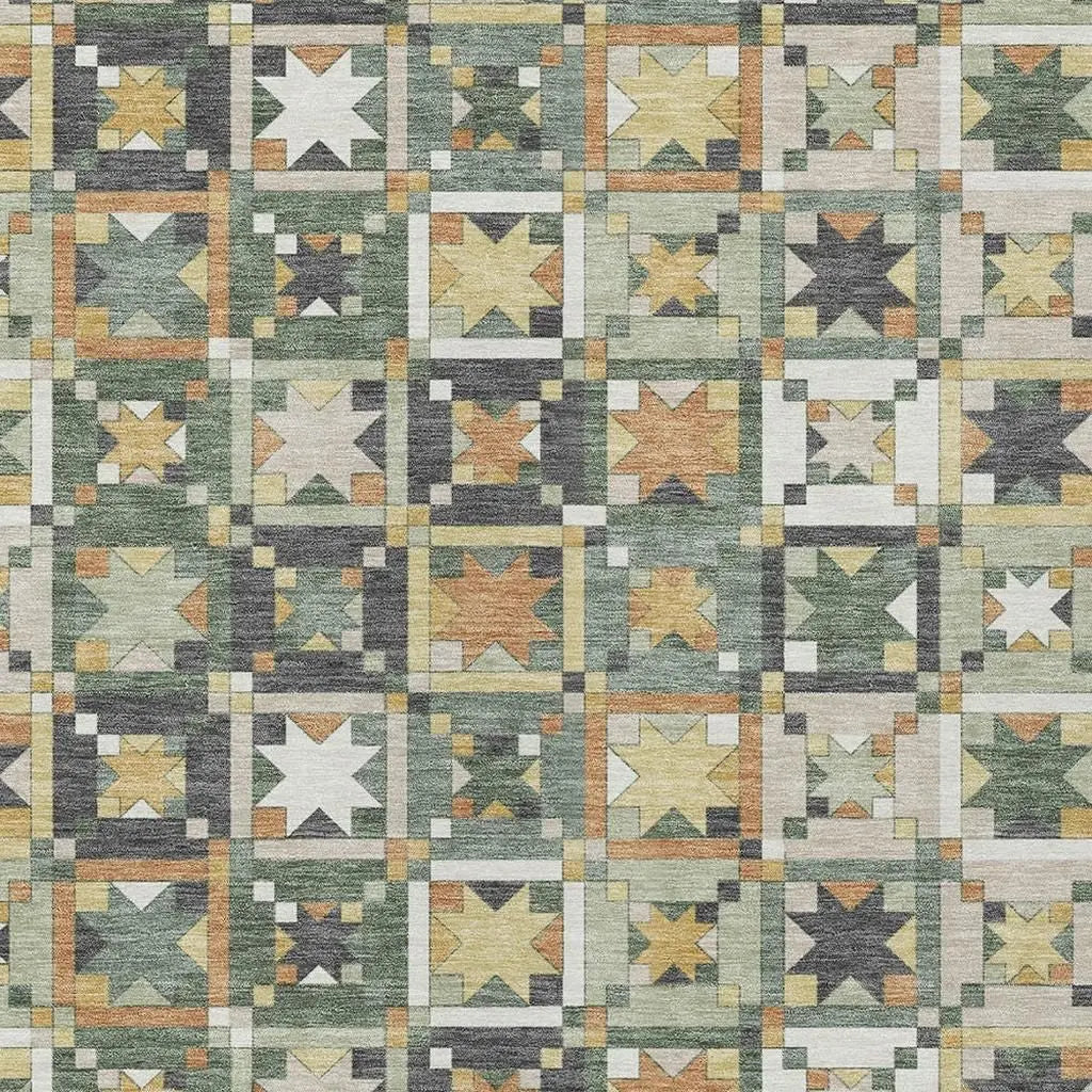 9' X 12' Green And Copper Patchwork Washable Indoor Outdoor Area Rug Homeroots Outdoor