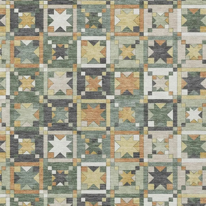 9' X 12' Green And Copper Patchwork Washable Indoor Outdoor Area Rug Homeroots Outdoor