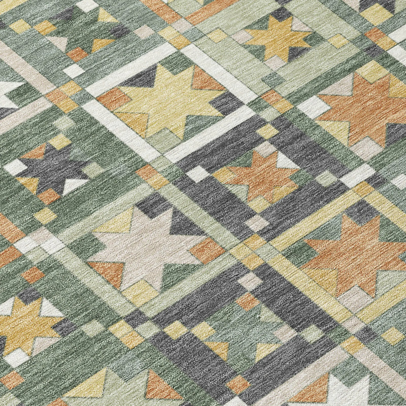 9' X 12' Green And Copper Patchwork Washable Indoor Outdoor Area Rug Homeroots Outdoor