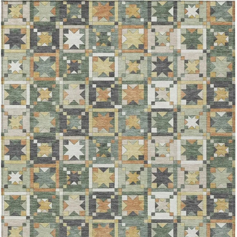 9' X 12' Green And Copper Patchwork Washable Indoor Outdoor Area Rug Homeroots Outdoor