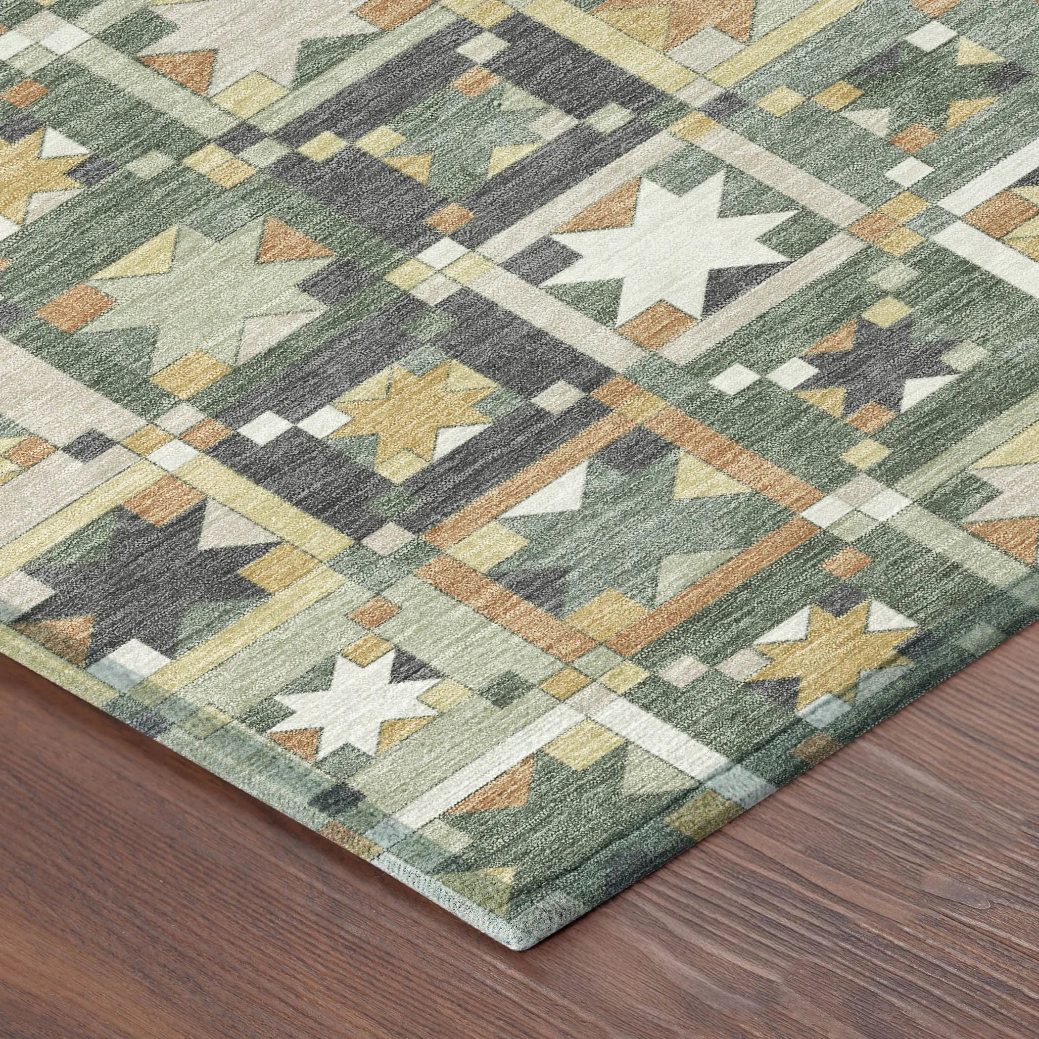 9' X 12' Green And Copper Patchwork Washable Indoor Outdoor Area Rug Homeroots Outdoor