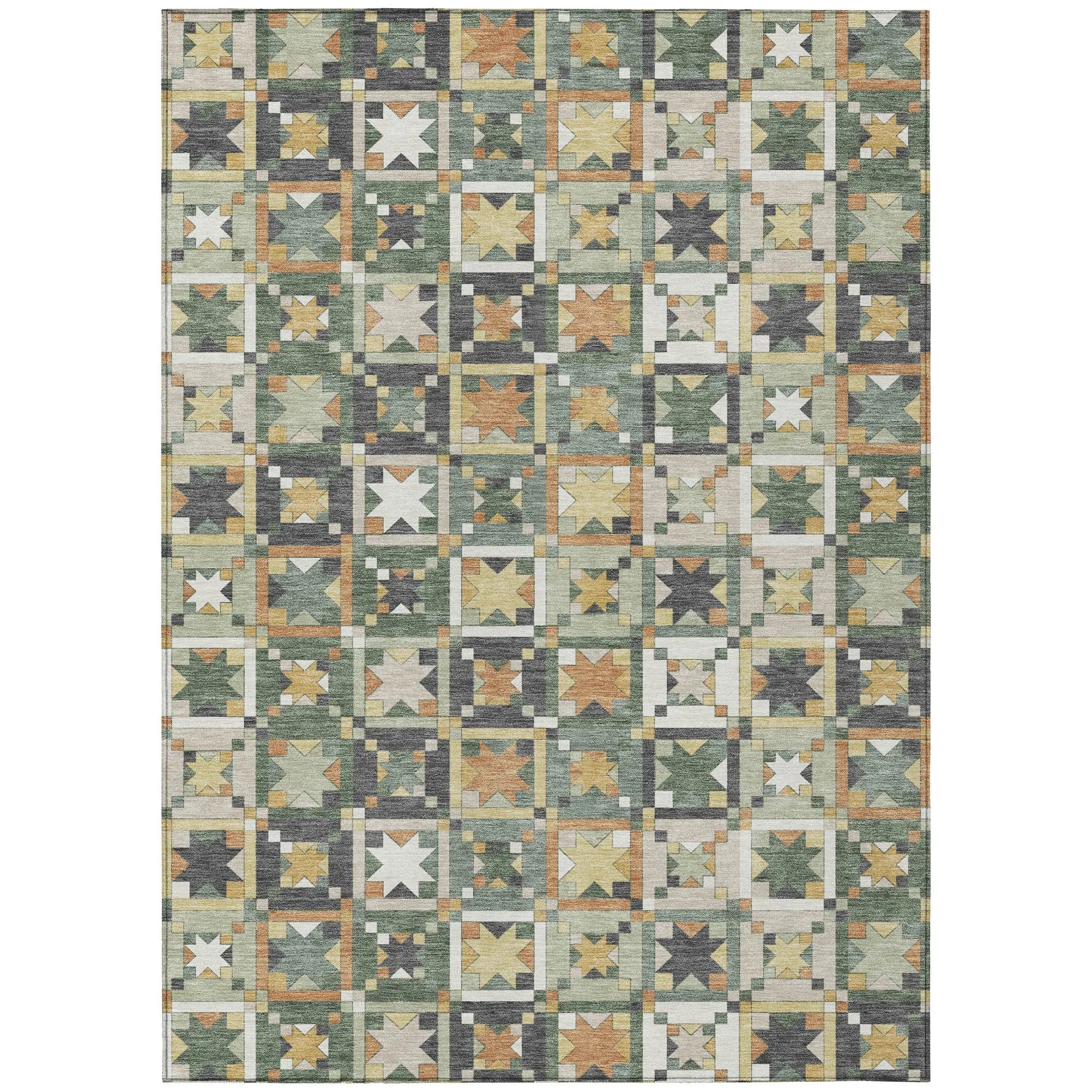 9' X 12' Green And Copper Patchwork Washable Indoor Outdoor Area Rug Homeroots Outdoor