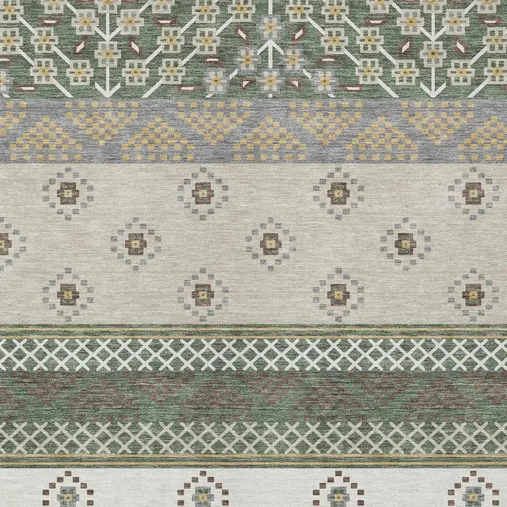 9' X 12' Green And Copper Striped Washable Indoor Outdoor Area Rug Homeroots Outdoor